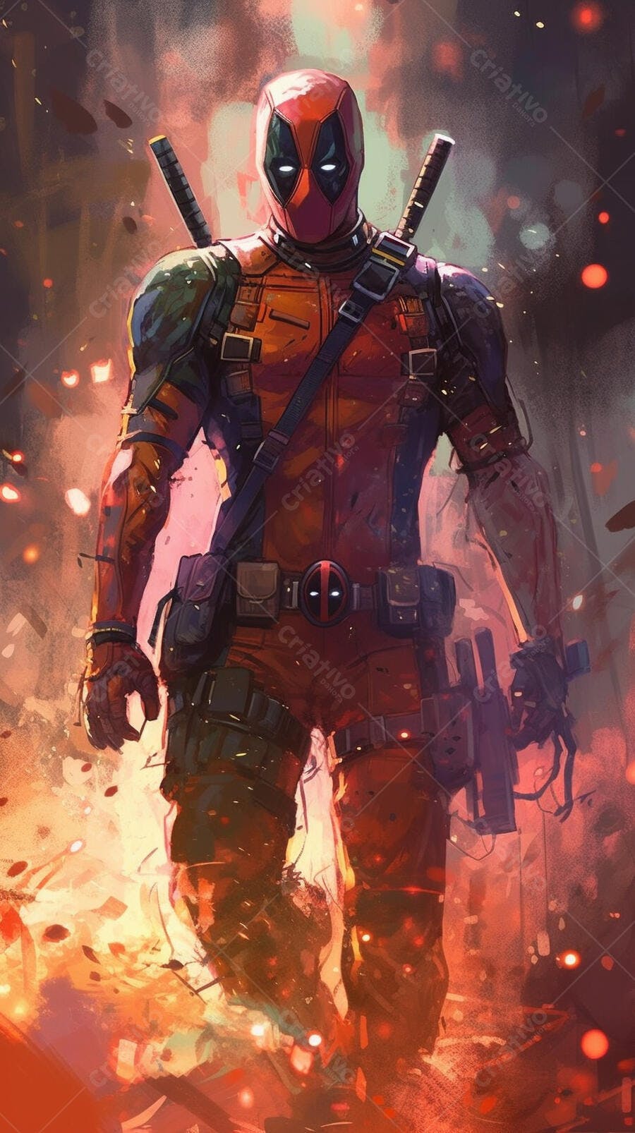 Deadpool em cena de ação com fogo