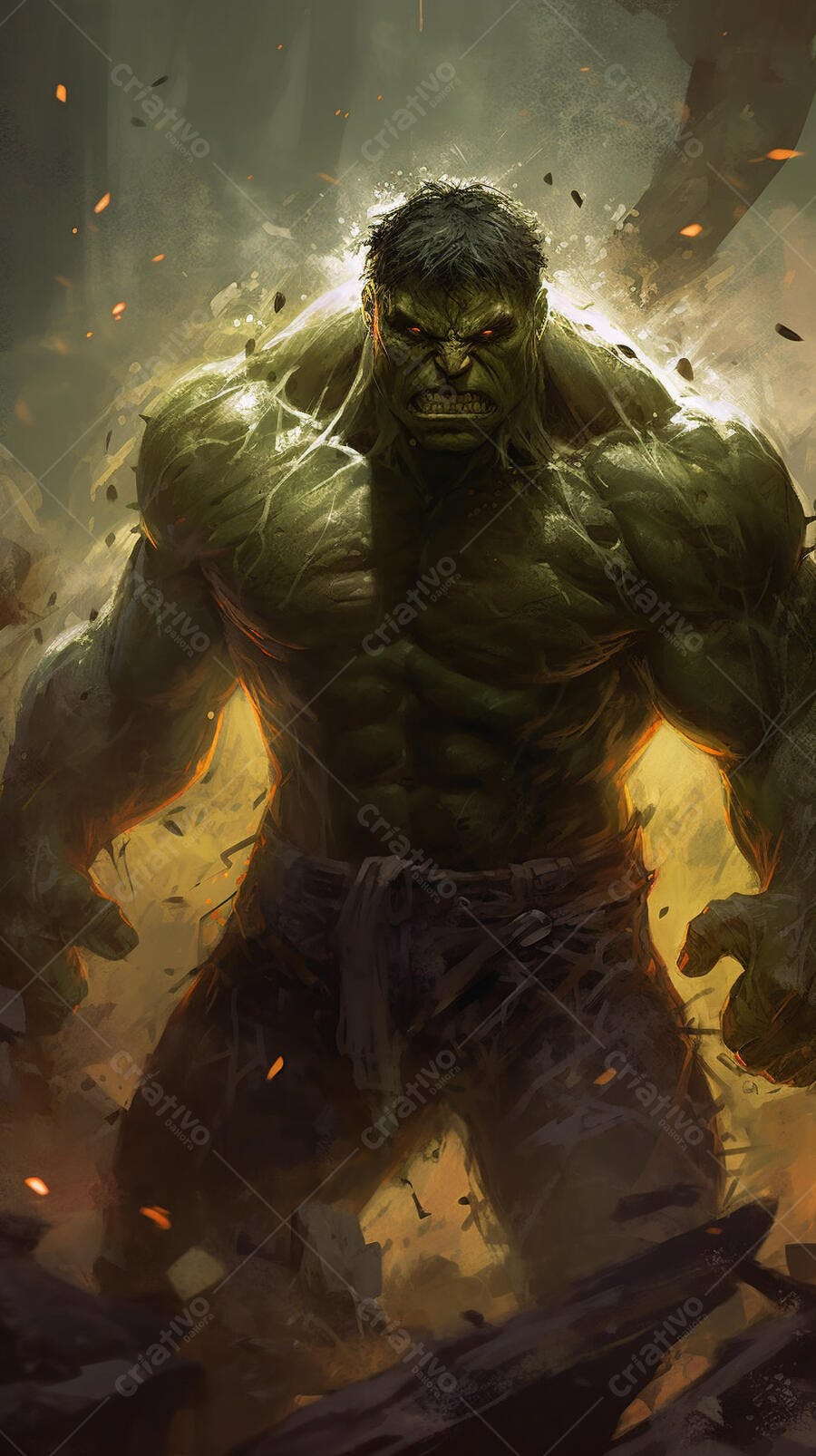 Hulk furioso em cenário apocalíptico