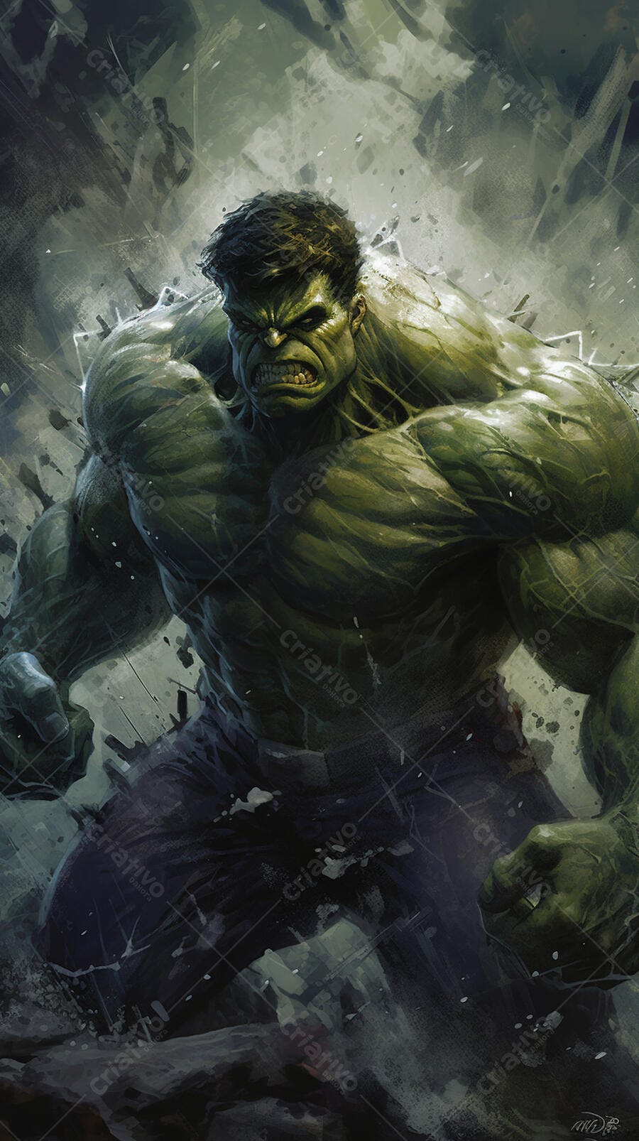Hulk furioso em cenário destruído