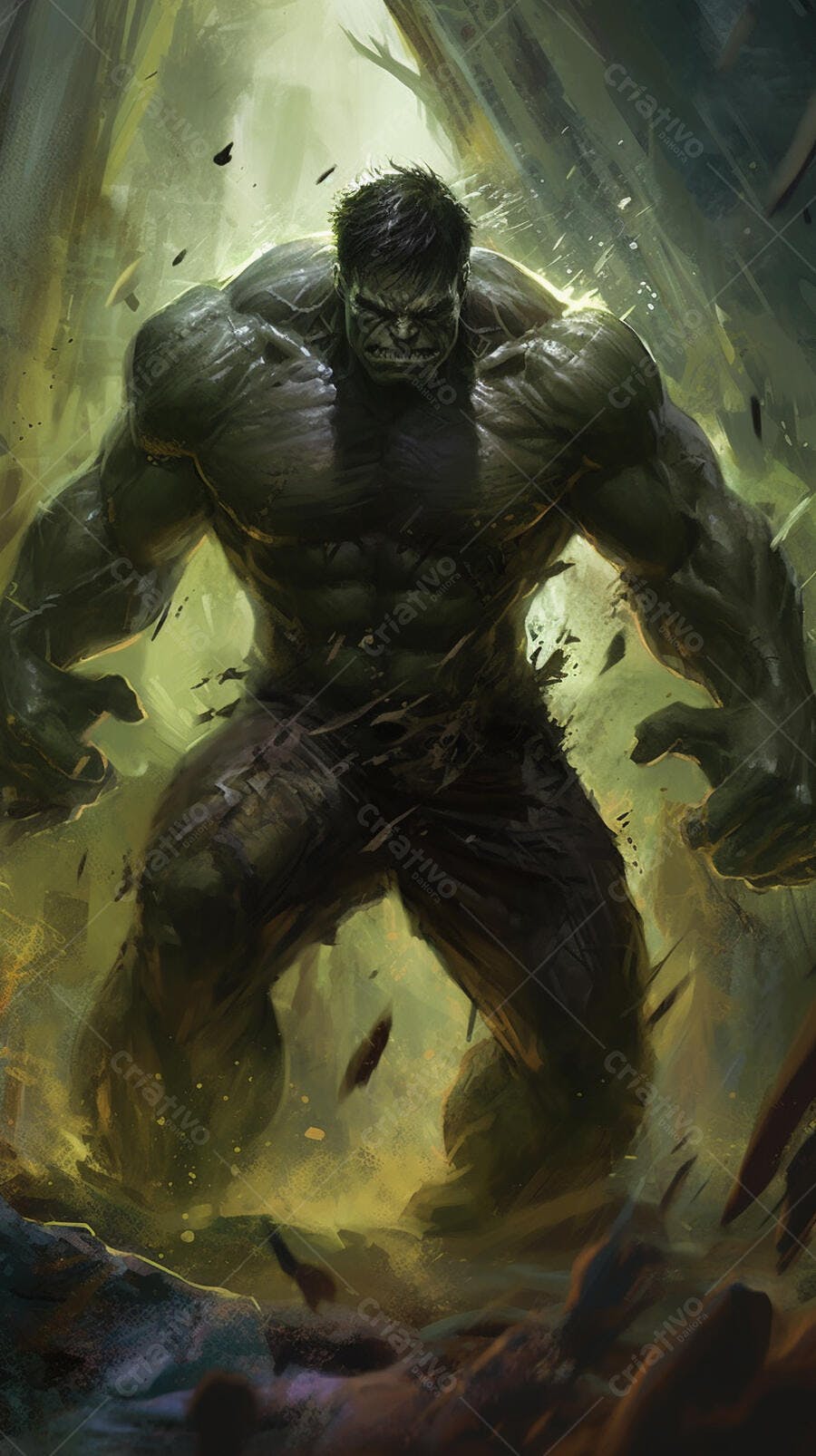 Hulk furioso em cenário sombrio