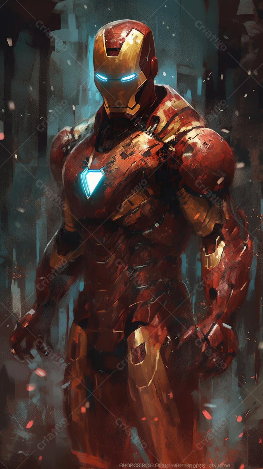 Iron Man Arte Digital Vermelho e Dourado