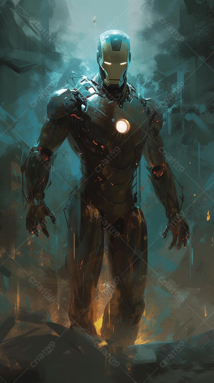 Iron Man armadura escura cenário urbano
