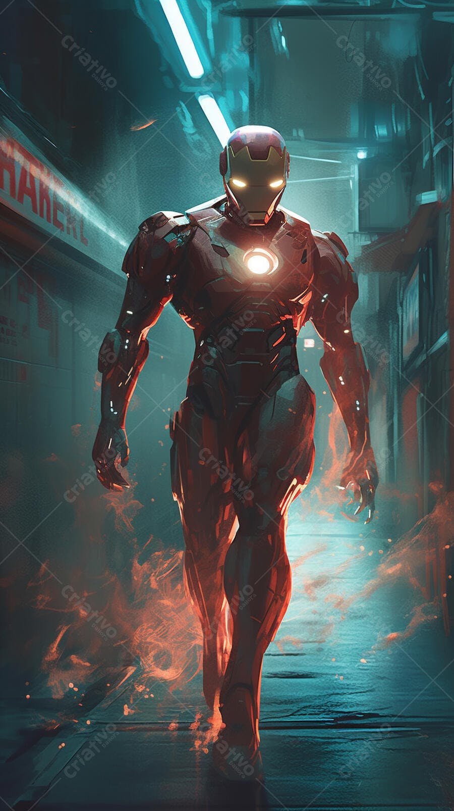Homem de Ferro em beco futurista