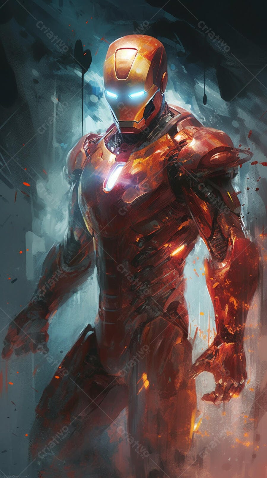 Iron Man arte digital tons vermelho e laranja