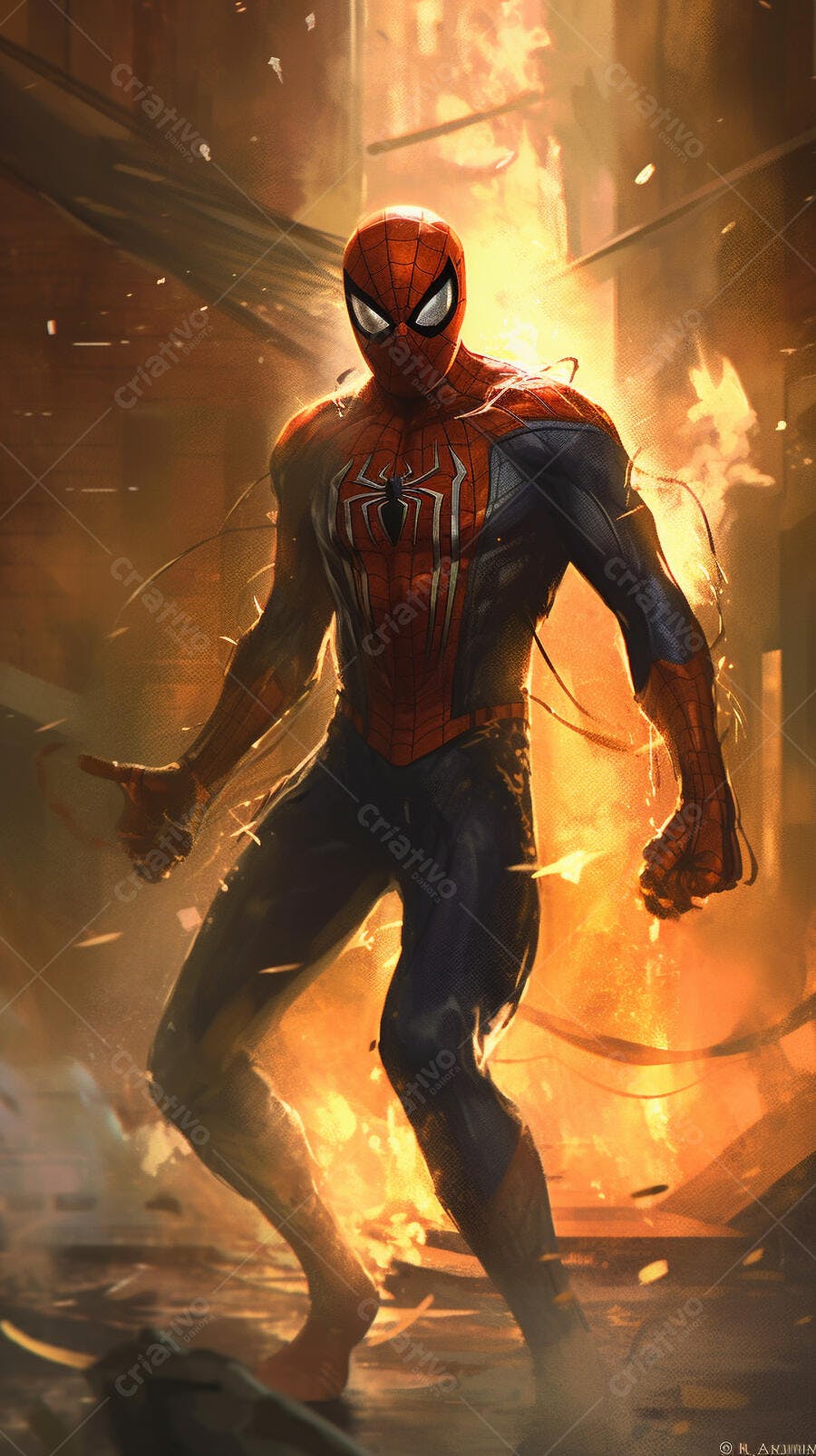 Homem-Aranha em cena de fogo