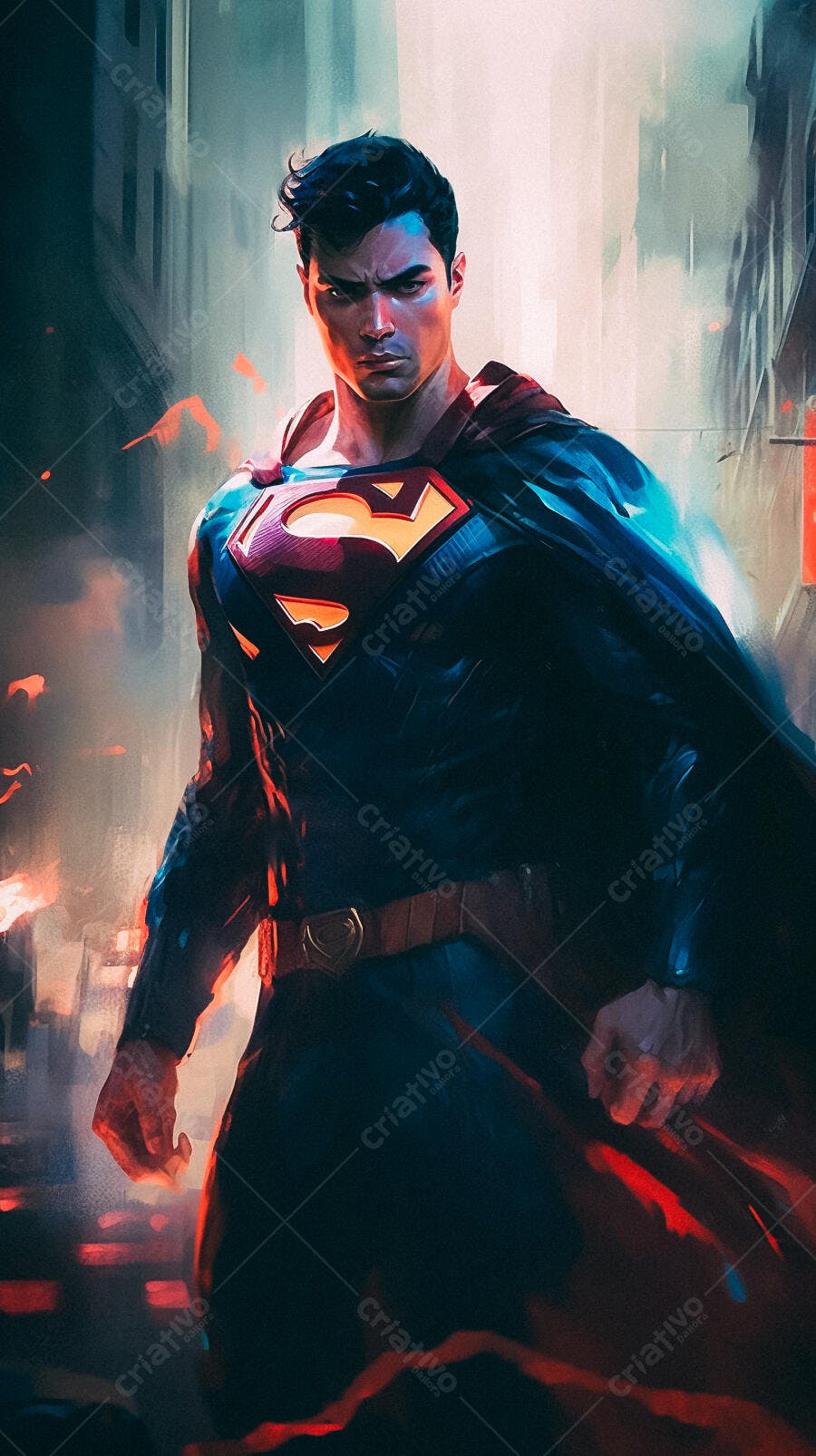 Superman em cenário urbano noturno