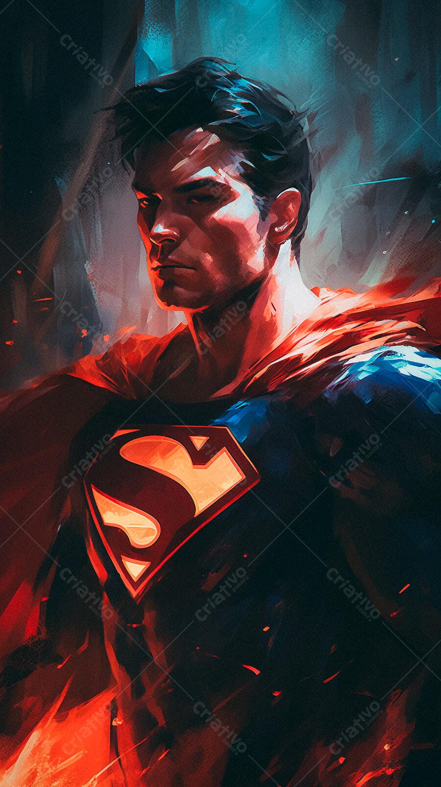 Superman retrato tons vermelhos e azuis