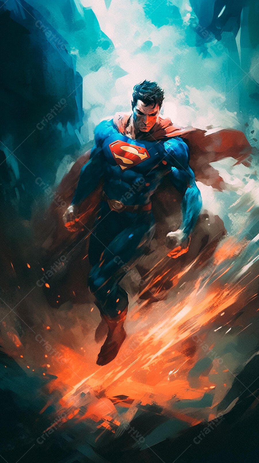 Superman em voo pintura digital cores vibrantes