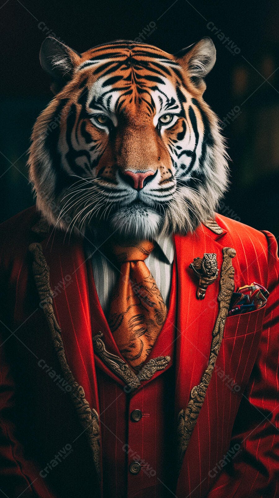 Tigre em terno vermelho elegante
