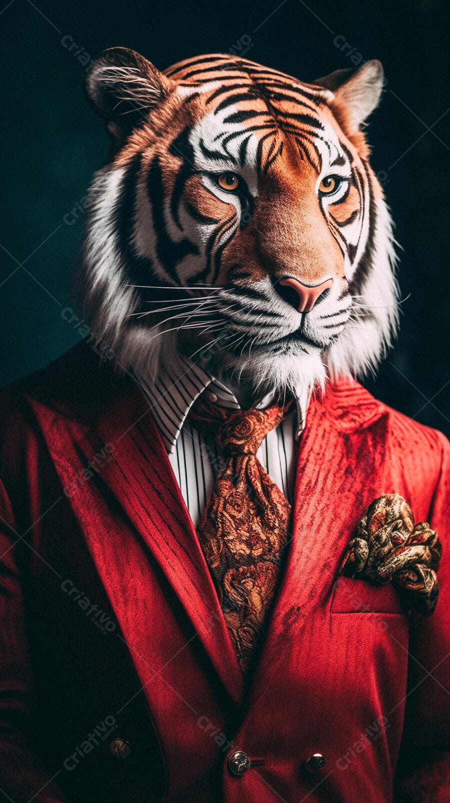 Tigre em terno vermelho elegante