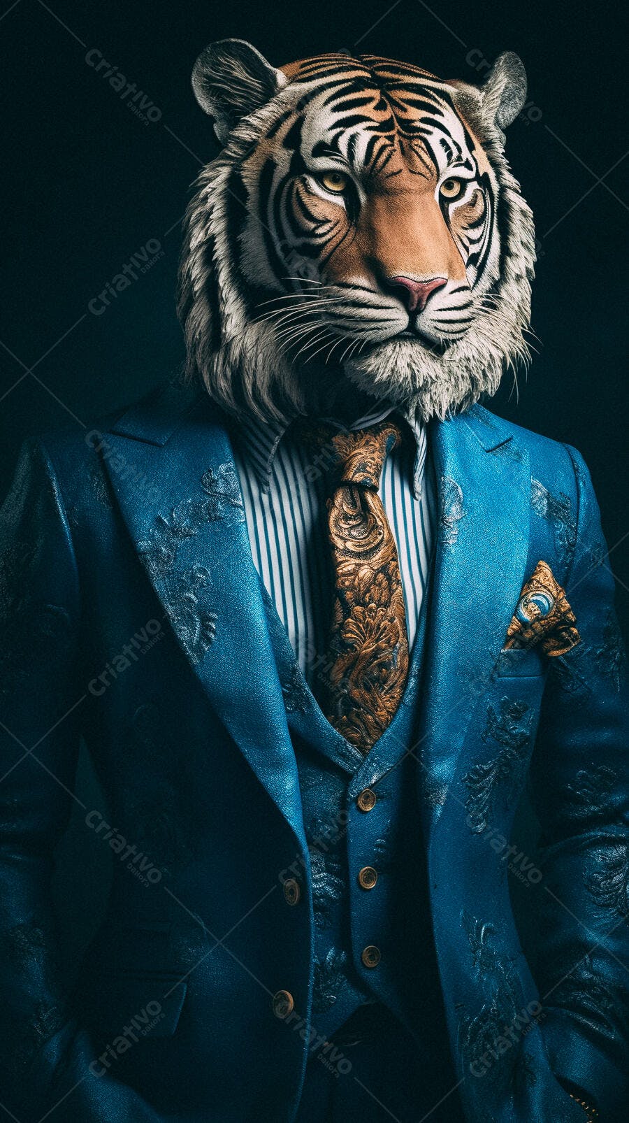 Tigre em terno azul elegante