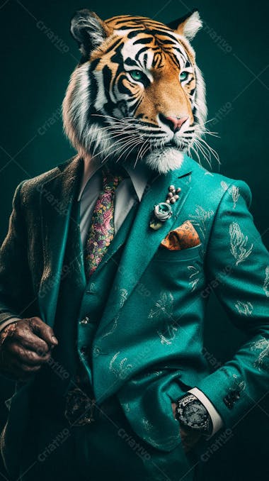Tigre Elegante Vestindo Terno Estilizado