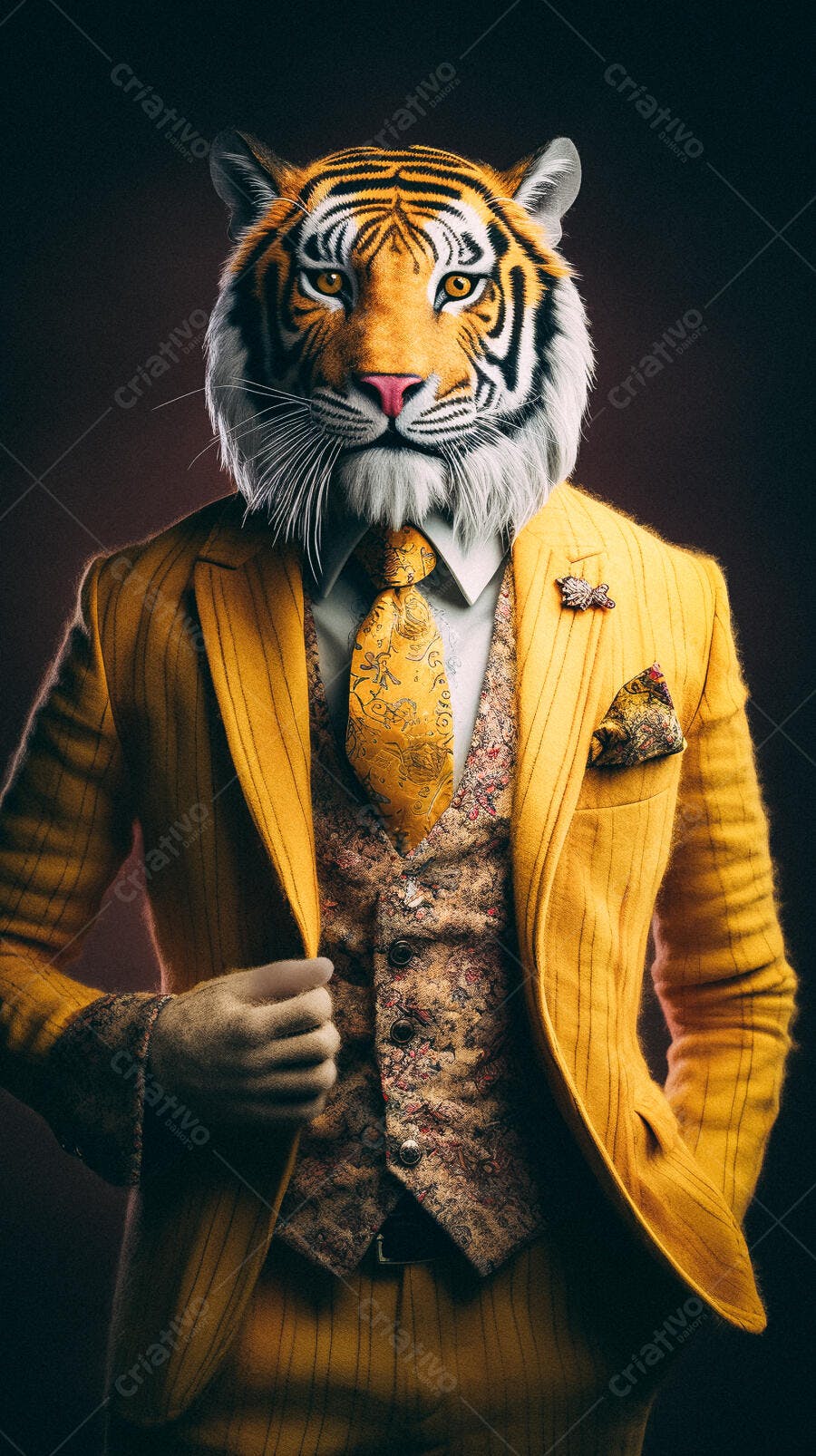 Tigre elegante em terno amarelo