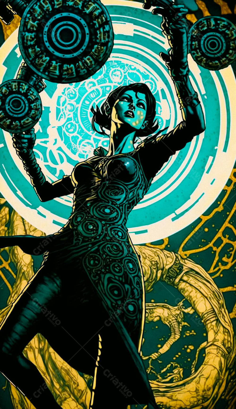 Explorador Observando o Espaço Através de uma Janela Futurista