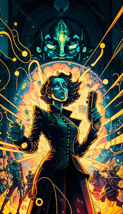 Explorador Observando o Espaço Através de uma Janela Futurista