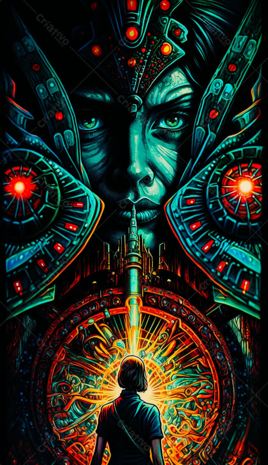 Arte digital mulher robô futurista