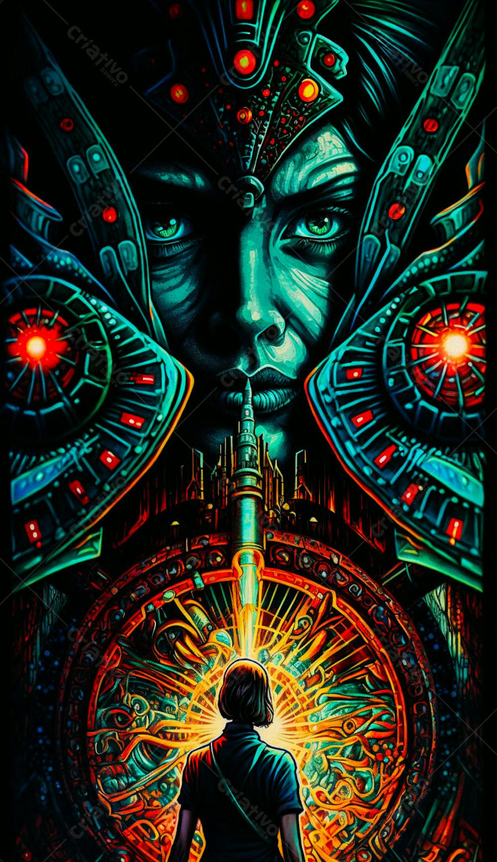 Explorador Observando o Espaço Através de uma Janela Futurista