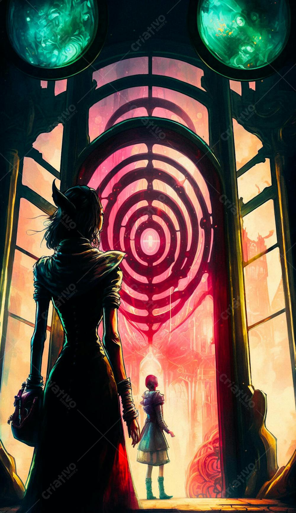 Explorador Observando o Espaço Através de uma Janela Futurista