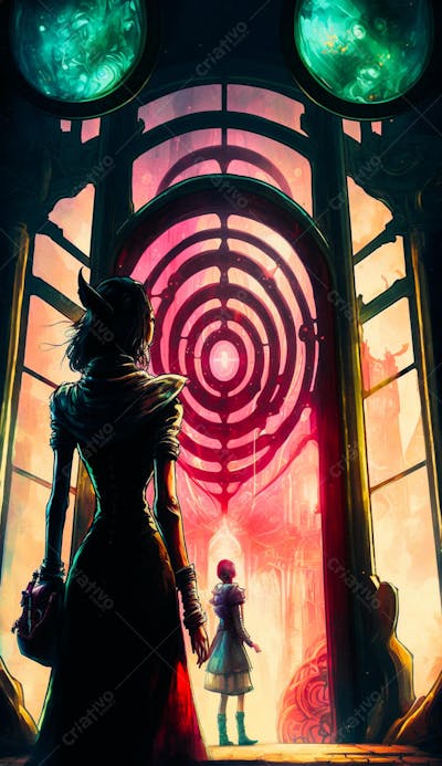 Explorador Observando o Espaço Através de uma Janela Futurista