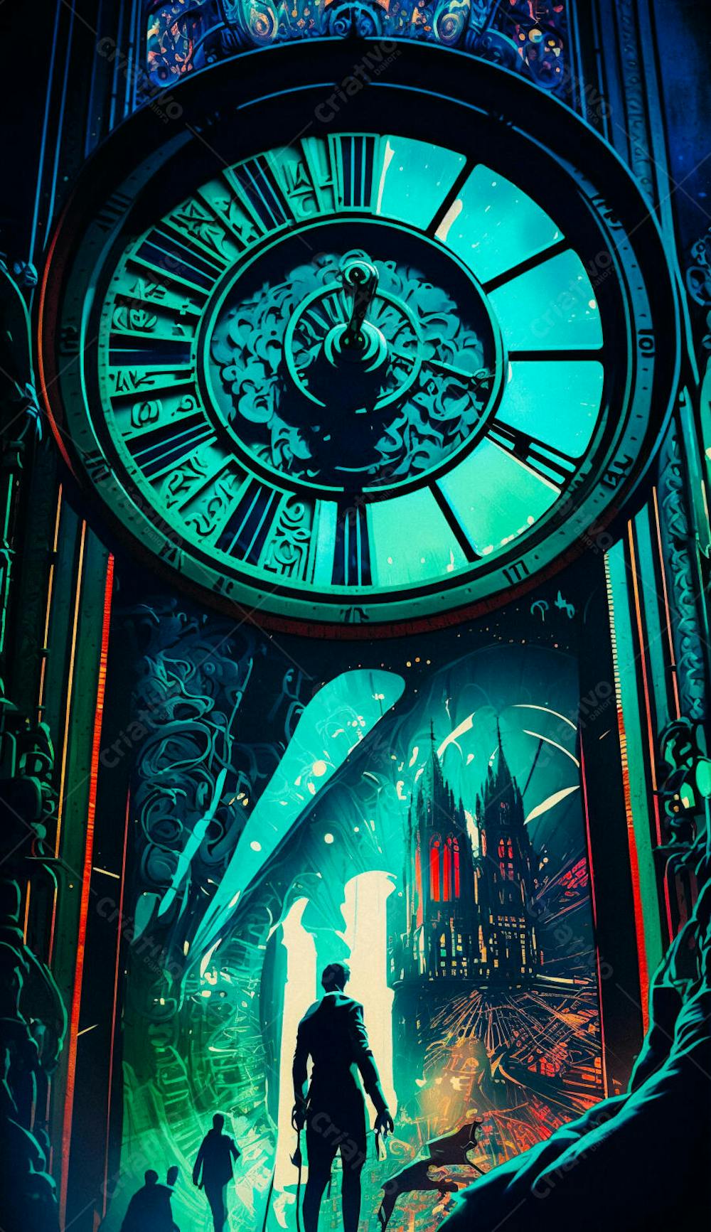 Explorador Observando o Espaço Através de uma Janela Futurista
