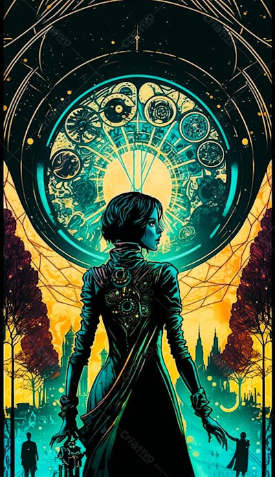 Explorador Observando o Espaço Através de uma Janela Futurista