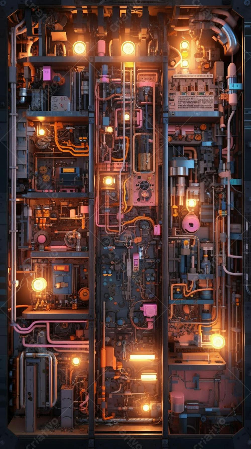 Interior celular Painel de Circuitos e Cabos em Estilo Futurista