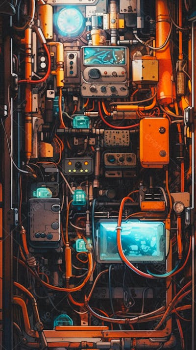 Interior celular Painel de Circuitos e Cabos em Estilo Futurista