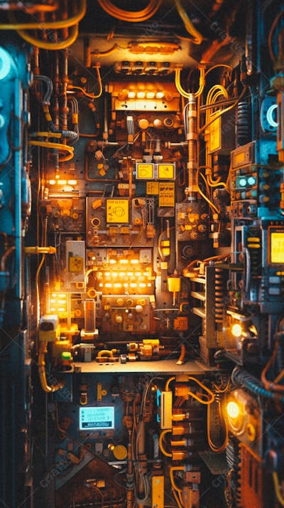 Interior celular Painel de Circuitos e Cabos em Estilo Futurista