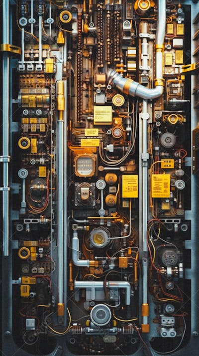 Interior celular Painel de Circuitos e Cabos em Estilo Futurista