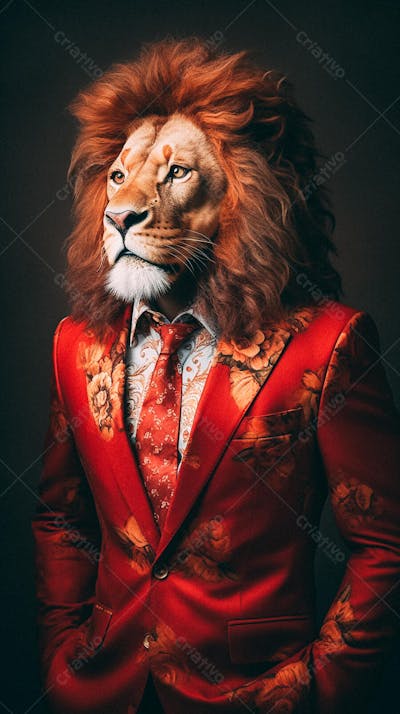 Leão Elegante Vestindo Terno de Alta Costura