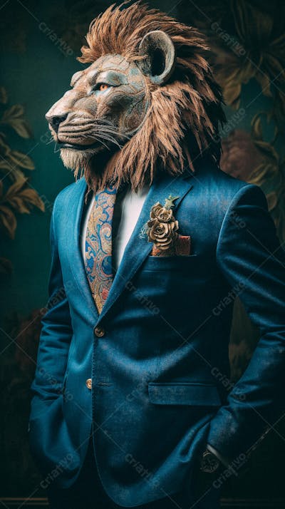 Leão Elegante Vestindo Terno de Alta Costura
