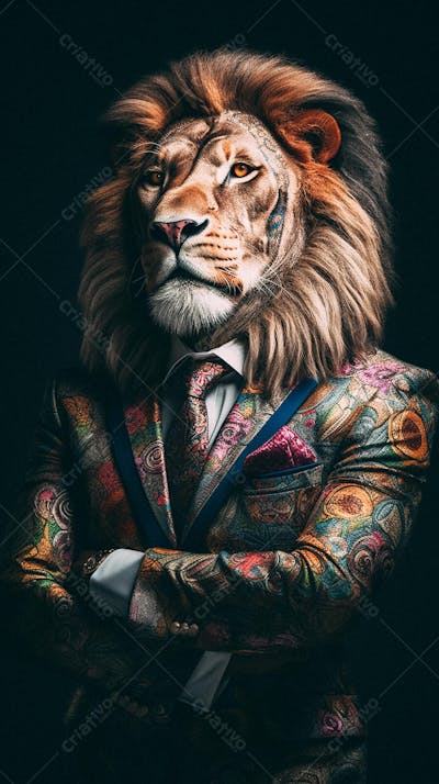 Leão Elegante Vestindo Terno de Alta Costura