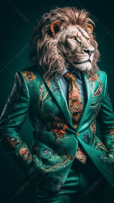Leão Elegante Vestindo Terno de Alta Costura