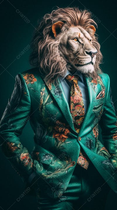 Leão Elegante Vestindo Terno de Alta Costura