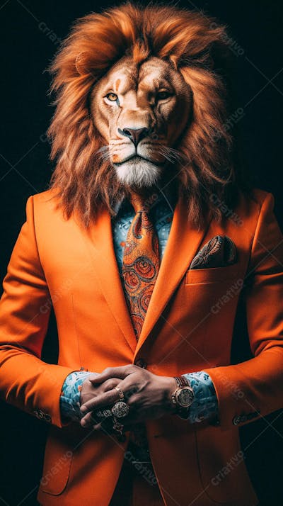 Leão Elegante Vestindo Terno de Alta Costura