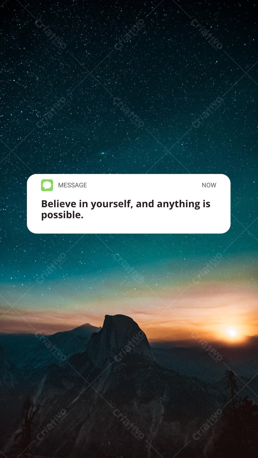 Mensagem motivacional com paisagem noturna