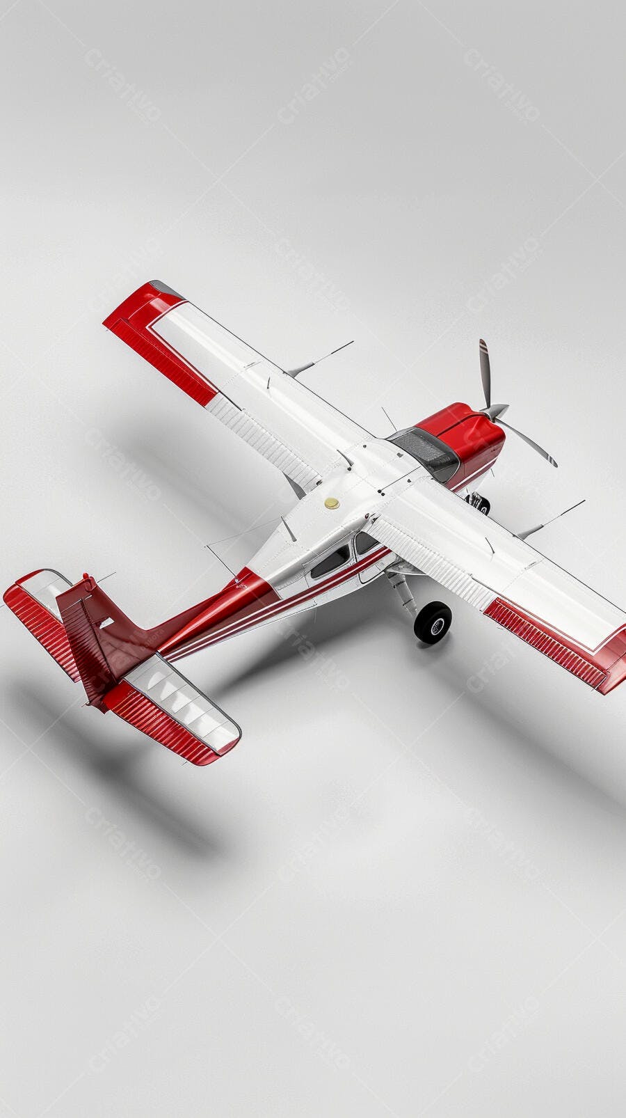 Avião pequeno vermelho e branco vista superior