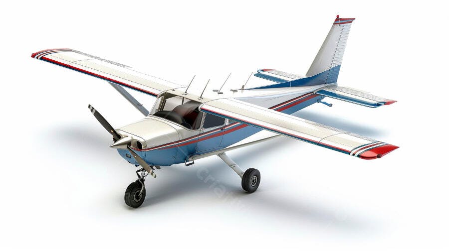 Avião monomotor azul branco e vermelho