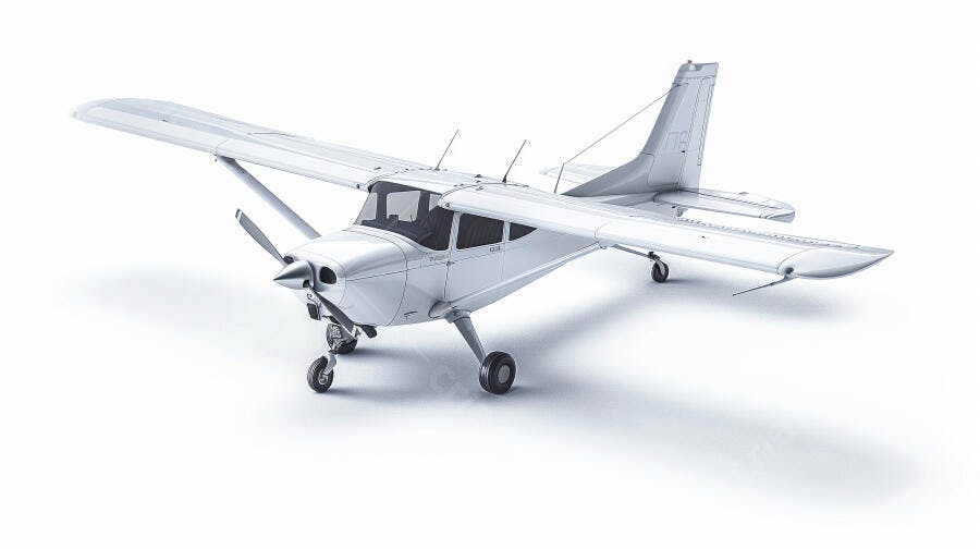 Avião monomotor branco fundo branco
