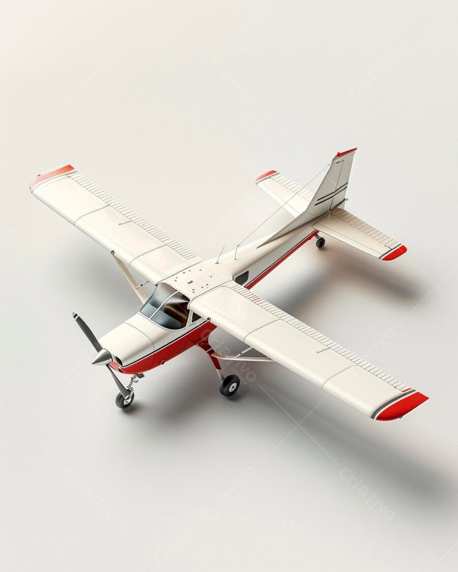 Avião leve vermelho e branco em fundo branco
