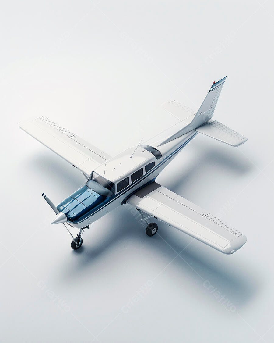 Avião monomotor branco e azul vista superior