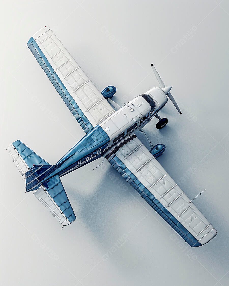 Avião monomotor azul e branco vista superior