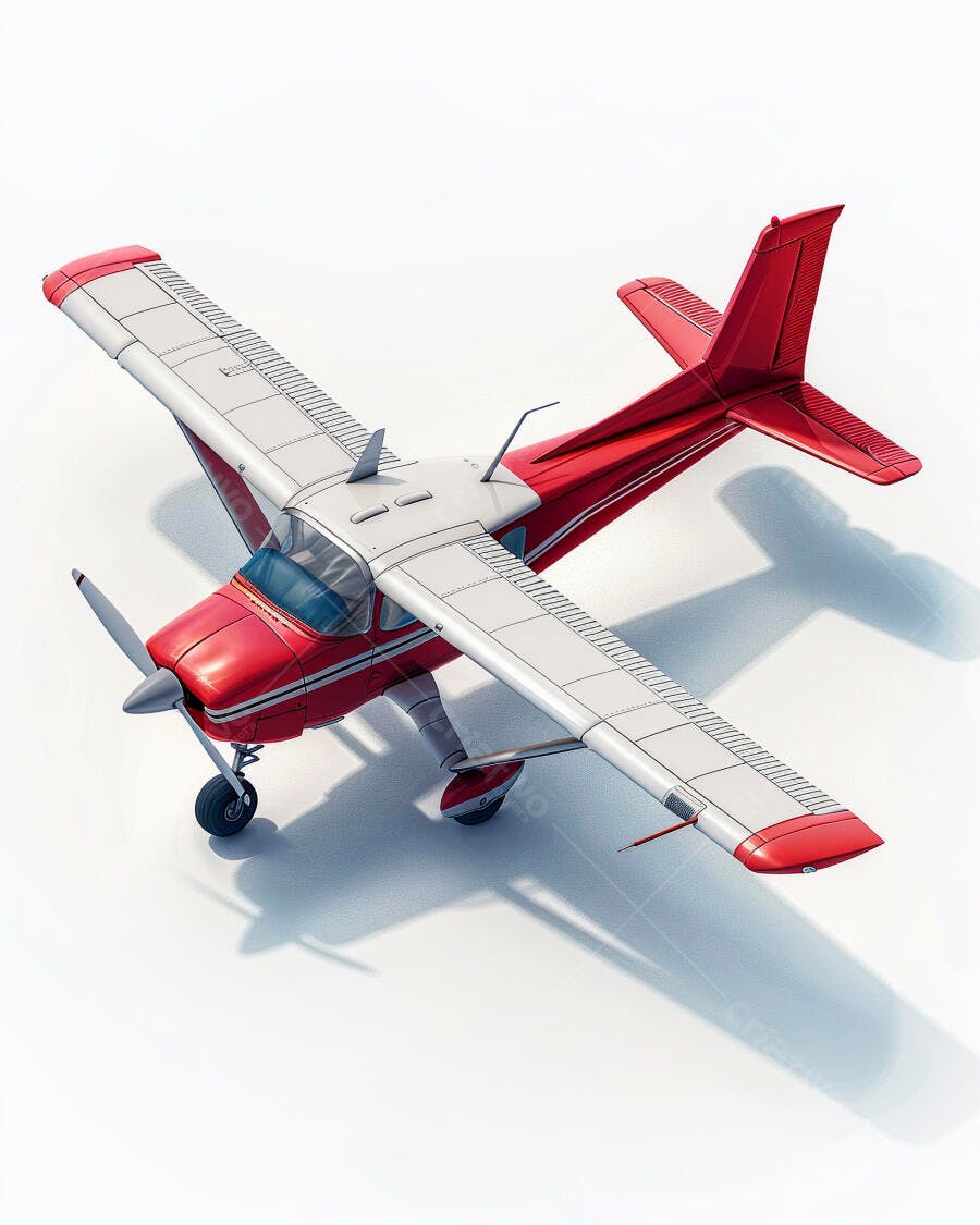 Avião vermelho e branco pequeno sobre fundo branco