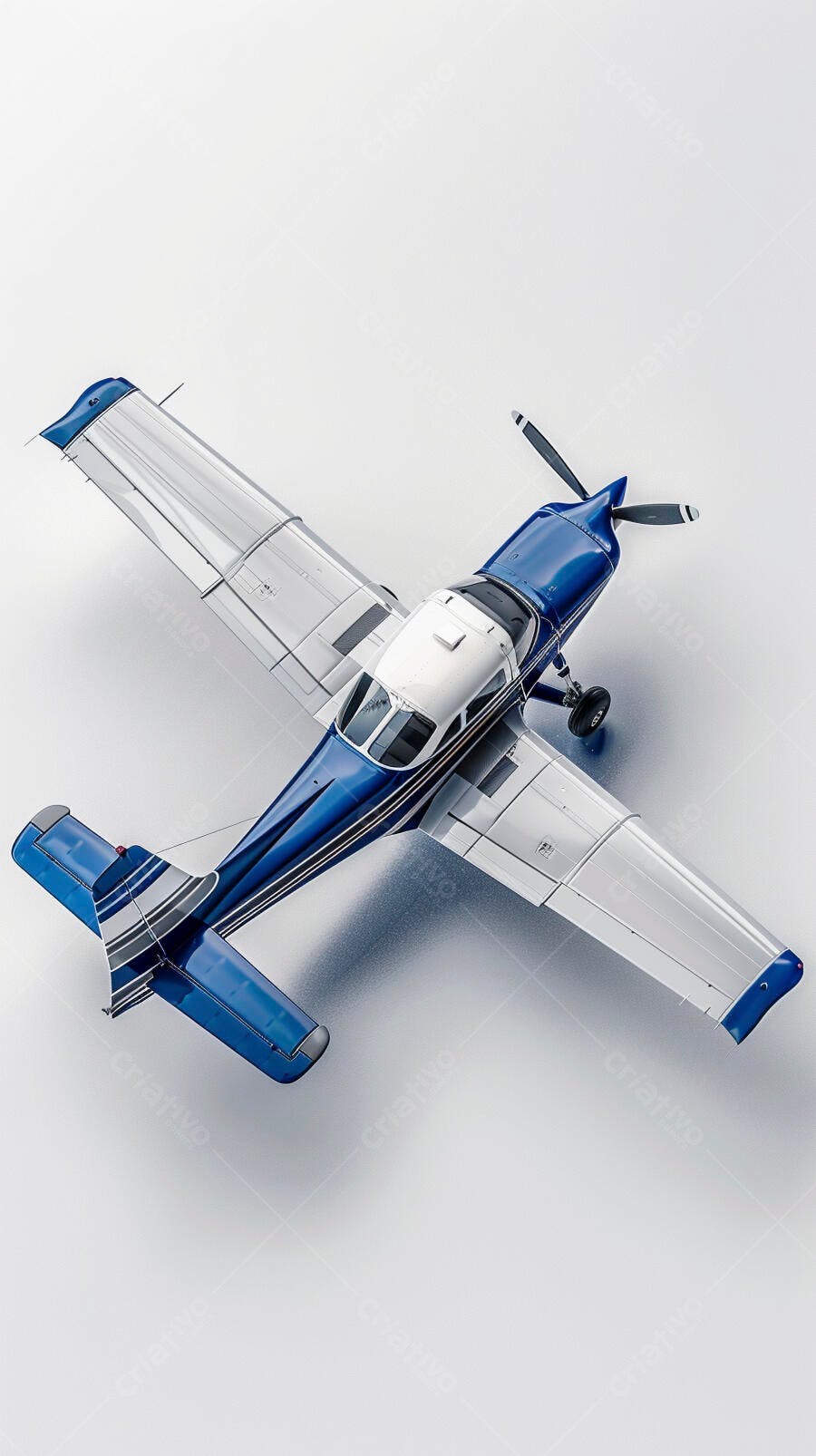 Avião monomotor azul e prata vista superior
