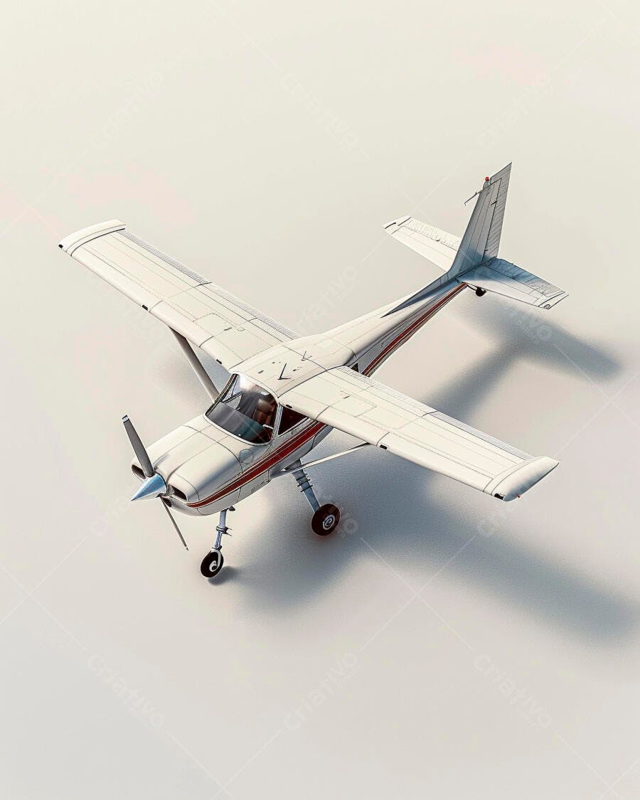 Avião monomotor branco e vermelho sobre fundo claro