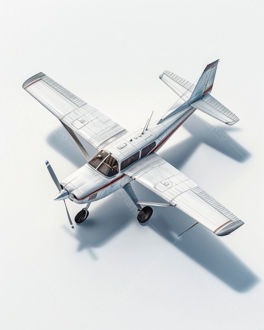 Avião monomotor branco e vermelho sobre fundo branco