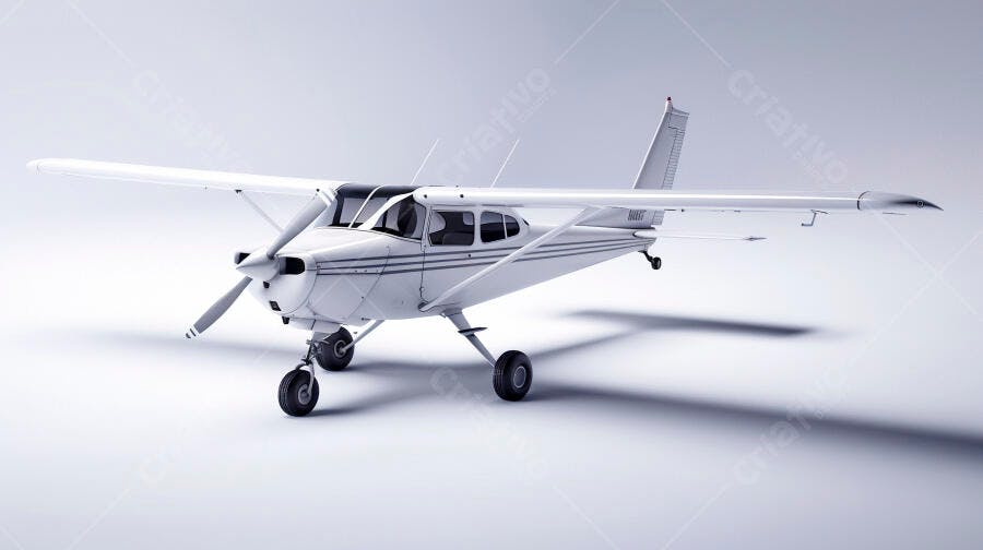 Avião monomotor branco em estúdio