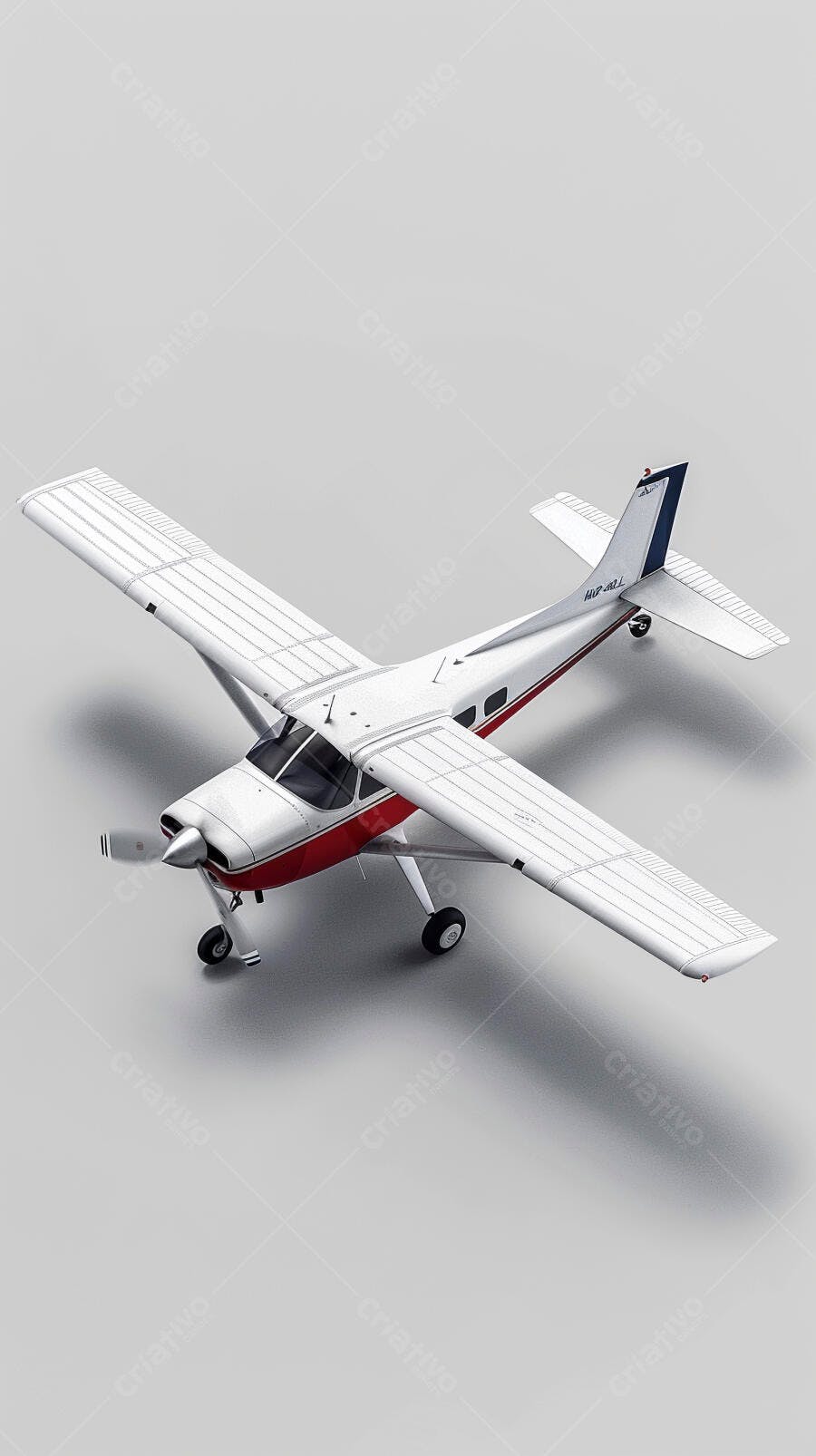 Avião leve vermelho e branco fundo cinza