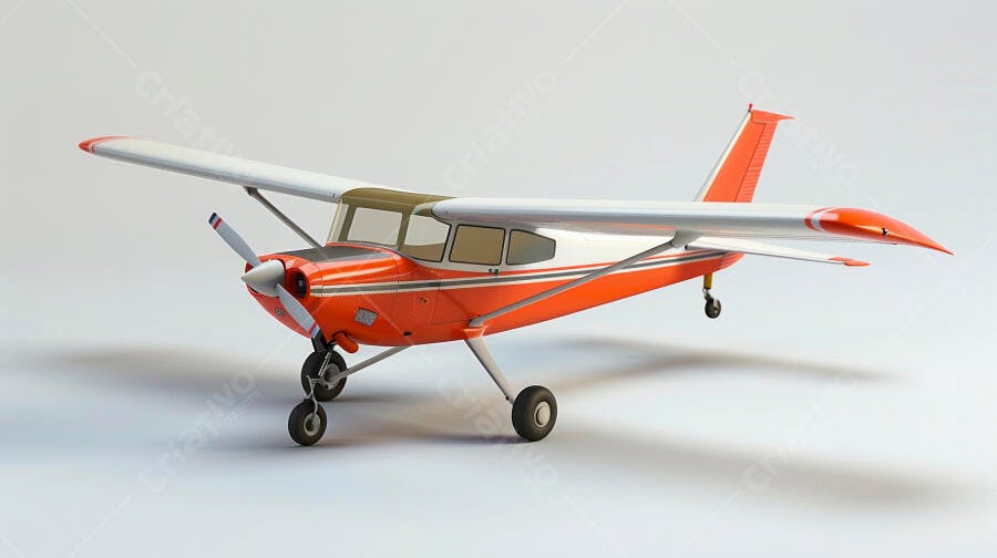 Avião pequeno laranja e branco fundo branco