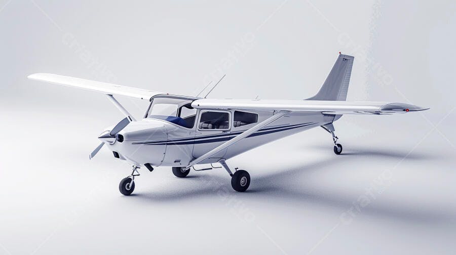Avião monomotor branco fundo branco